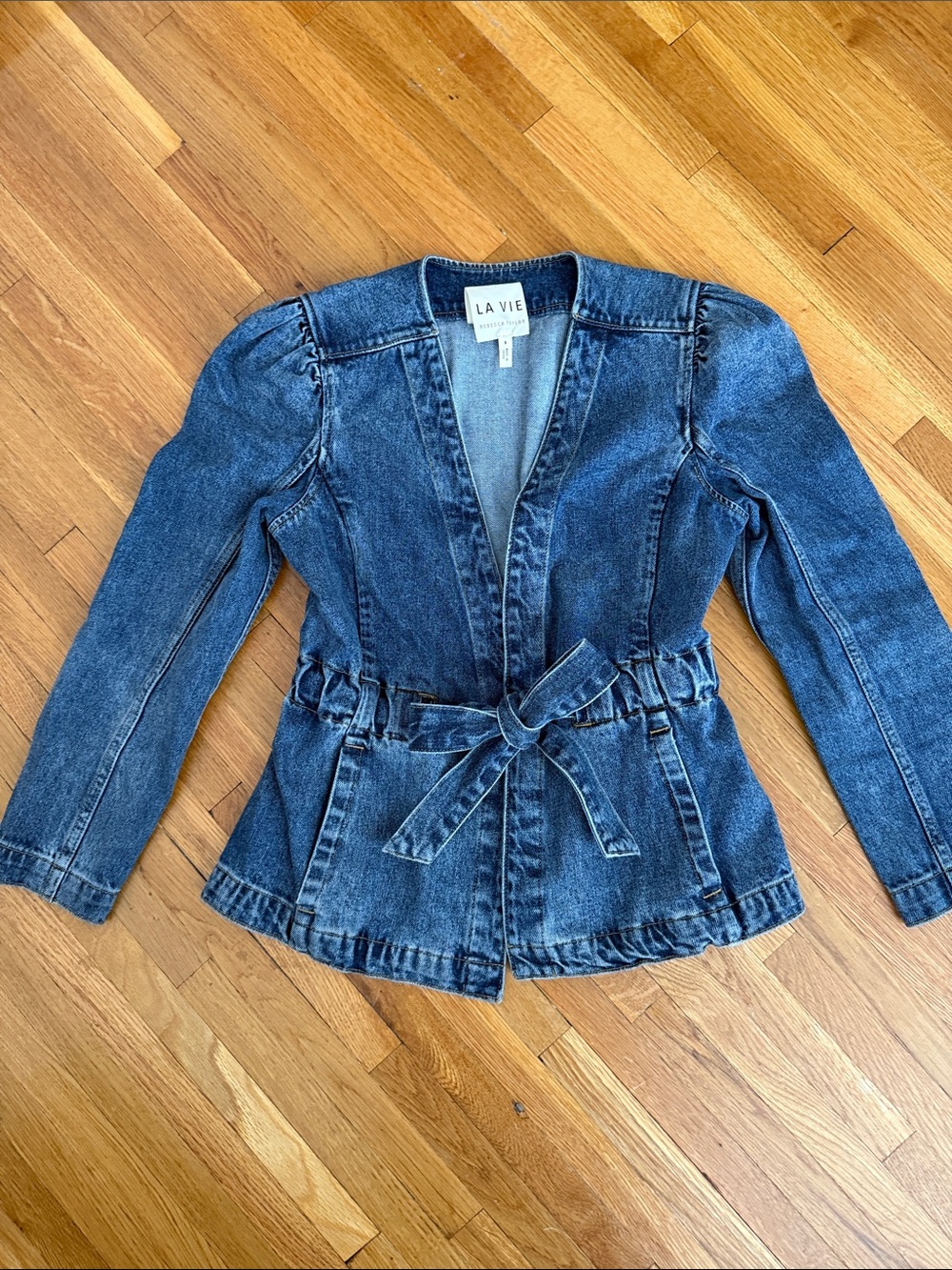 Rebecca Taylor Blue Denim Tie-Waist Jean Jacket